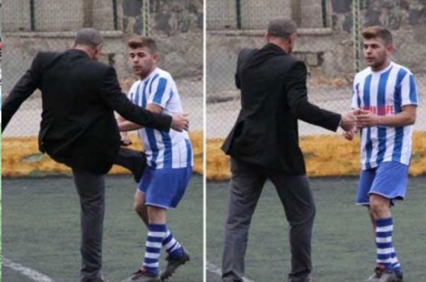Başkan sahaya girip futbolcuyu dövdü!
